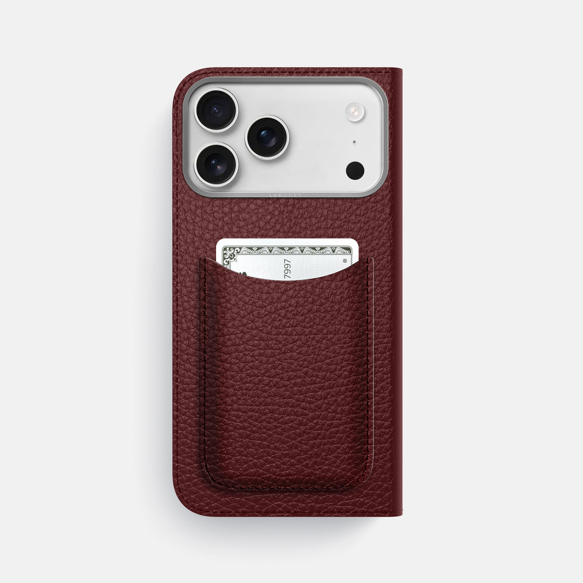 Folio Case with Card For iPhone 17 Pro Max In Calf -3 | Bordeaux-Steel