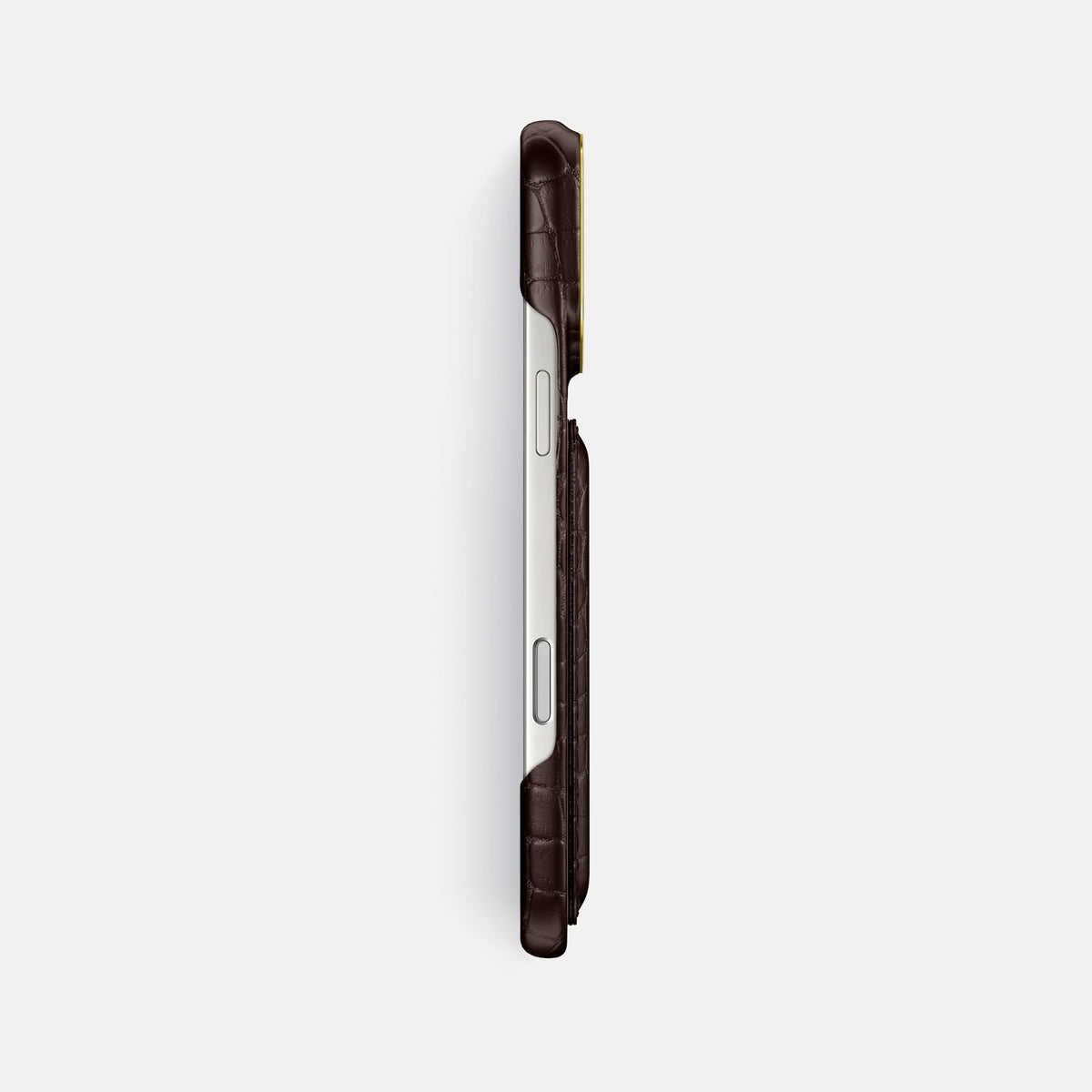 Double Card Case For iPhone 18 Pro Max In Alligator -3 | Dark-Brown-Gold