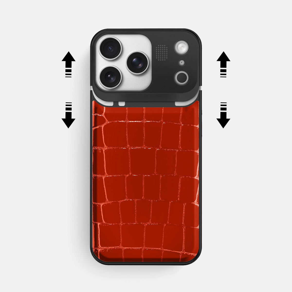Metal Case For iPhone 17 Pro Max In Shiny Alligator -2 | Orange-Black