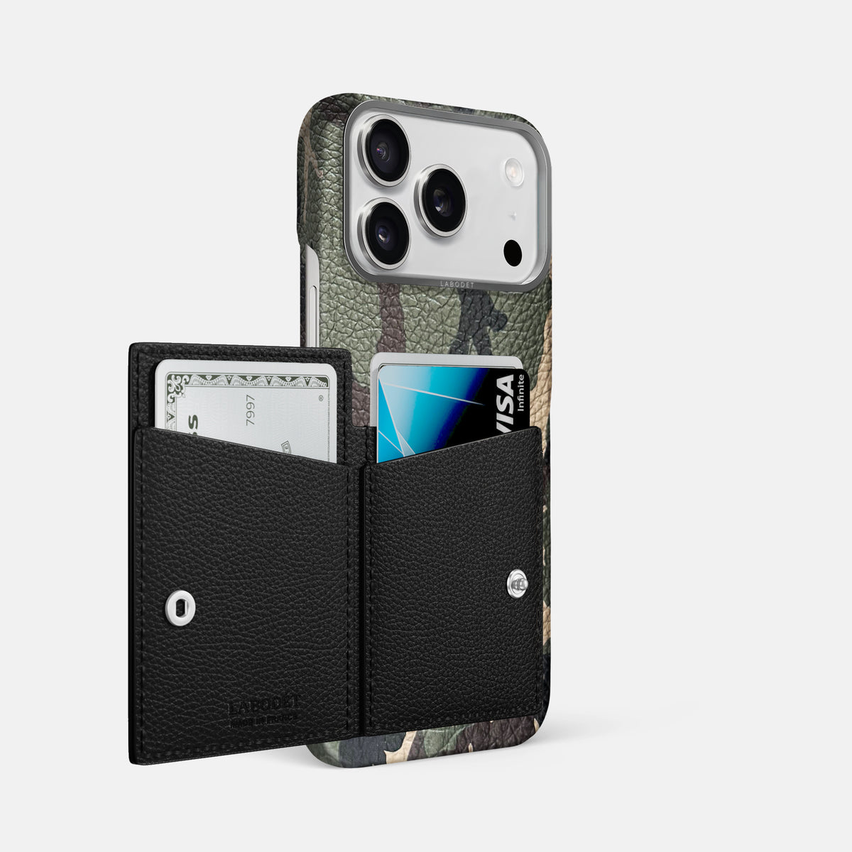 Bi-Fold Case For iPhone 17 Pro Max In Calf -2 | Camouflage-Steel