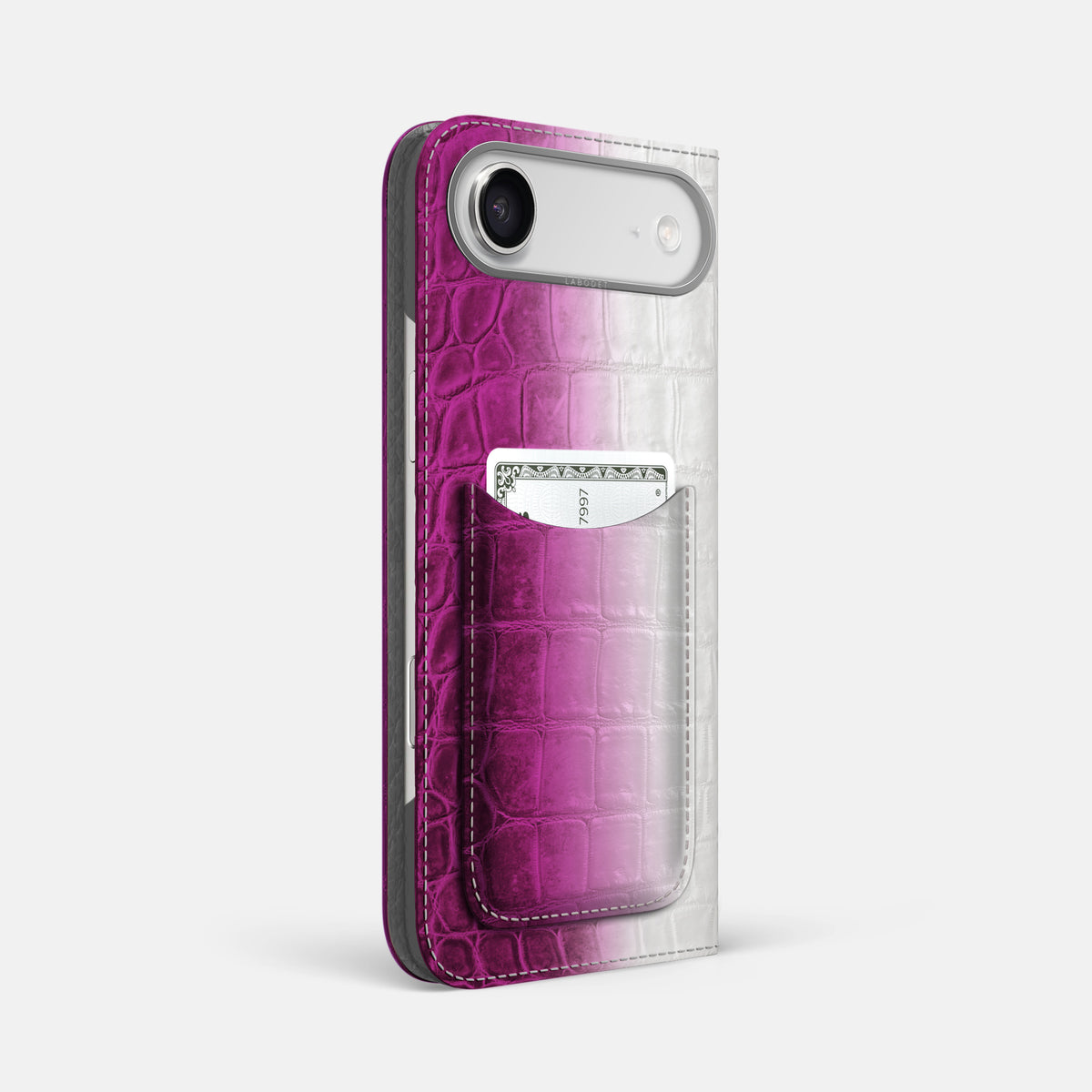 Folio Case with Card For iPhone 17 Air In Himalayan Crocodile -1 | Fuchsia-Steel