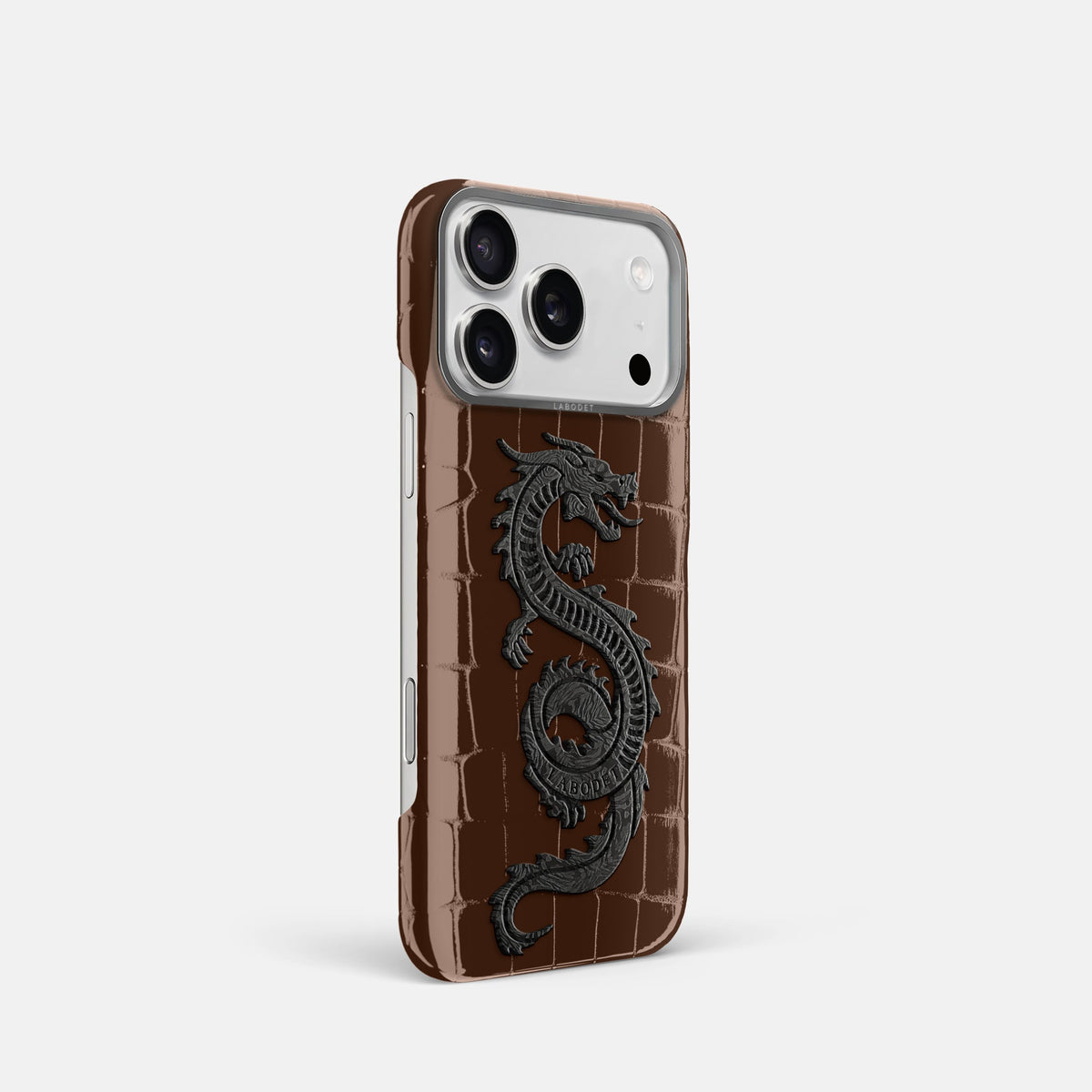 Classic Case With Carbon Dragon For iPhone 18 Pro In Shiny Alligator -2 | Brown-Steel