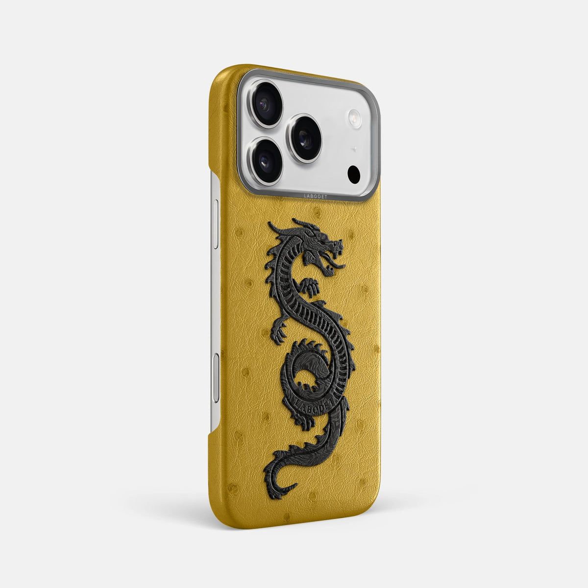 Classic Case With Carbon Dragon For iPhone 18 Pro Max In Ostrich -2 | Gold-Steel
