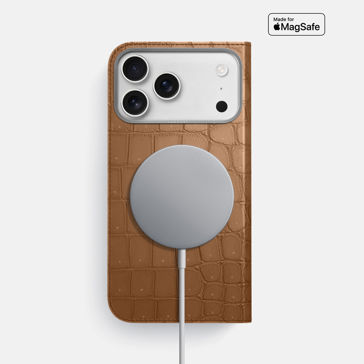 Folio Case For iPhone 18 Pro Max In Porosus Crocodile -3 | Milk-Chocolate-Steel