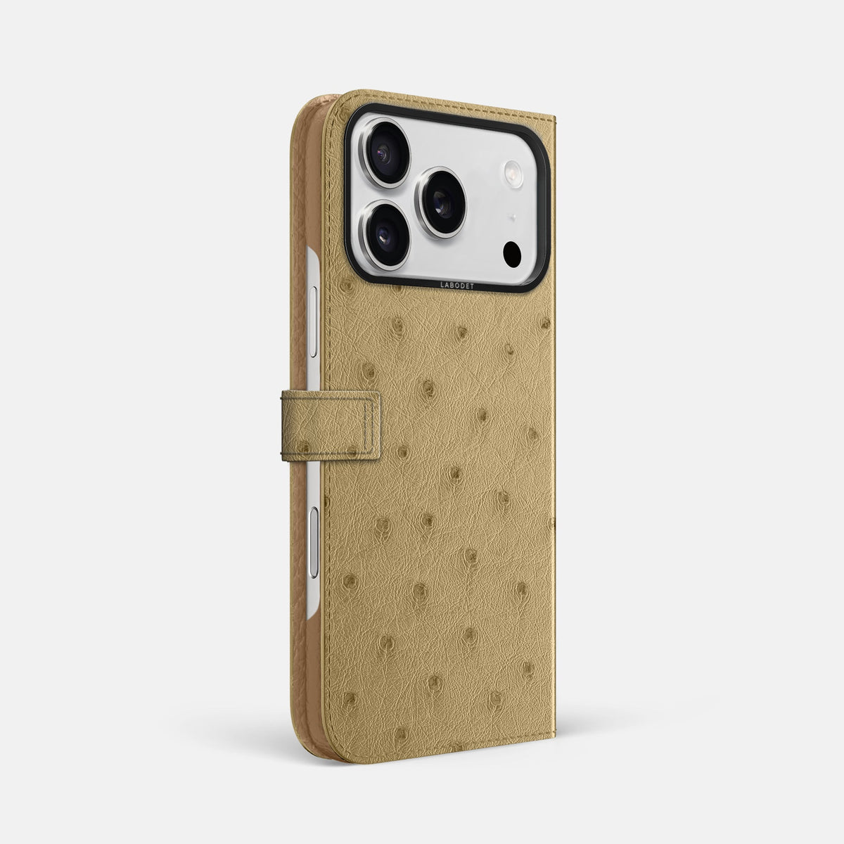 Folio Case with Clasp For iPhone 18 Pro Max In Ostrich -1 | Desert-Sand-Black
