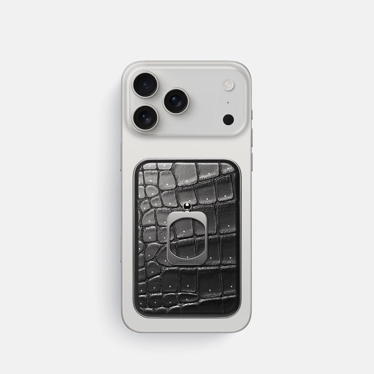 MagSafe Ring For iPhone 18 Pro In Porosus Crocodile -2 | Shiny-Black-Steel