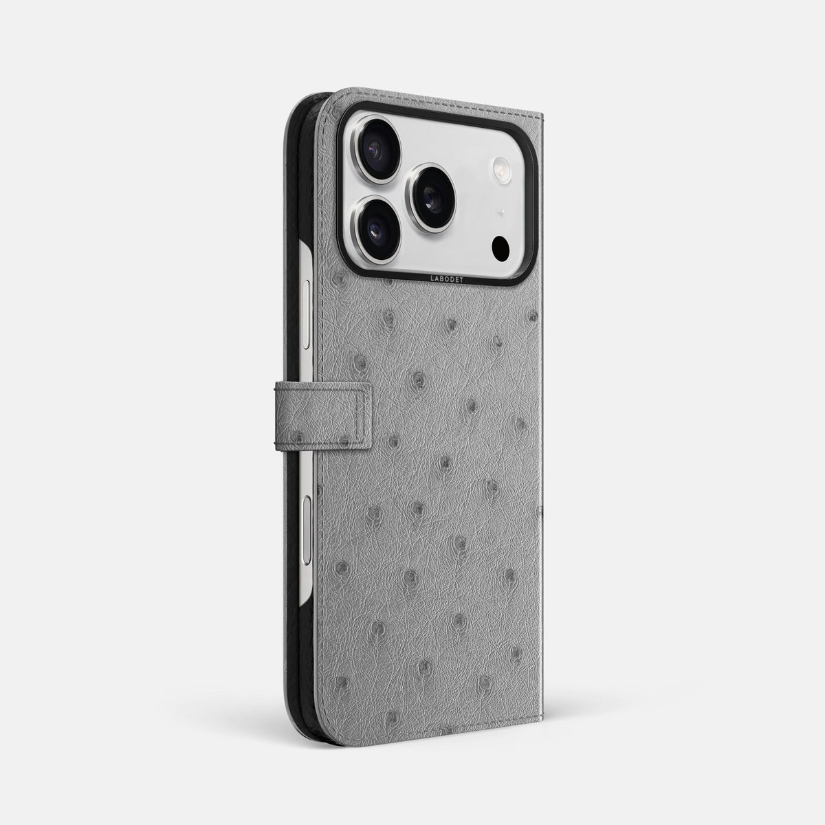 Folio Case with Clasp For iPhone 18 Pro Max In Ostrich -1 | Silver-Black