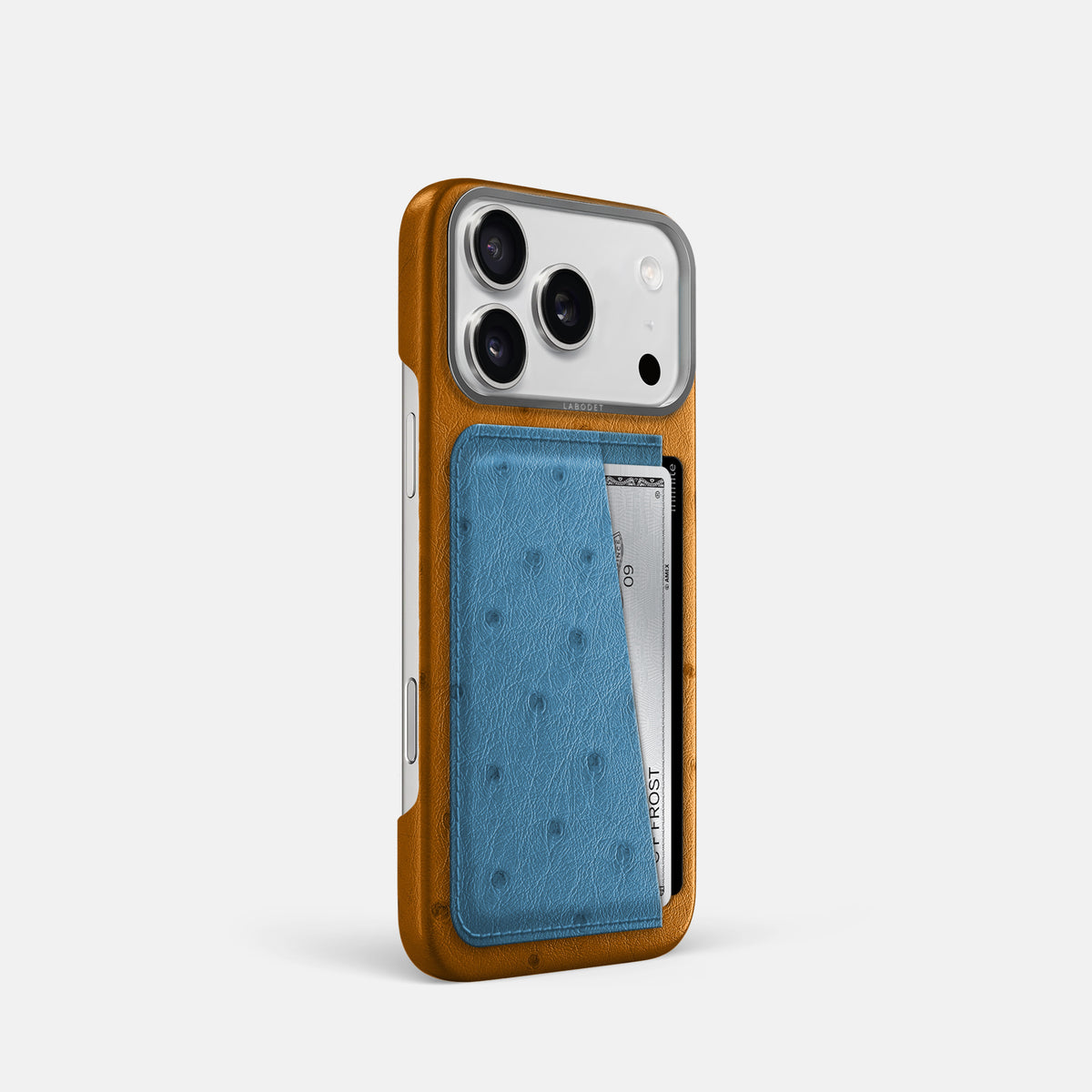 Double Card Case Coloré For iPhone 17 Pro In Ostrich -2 | Chestnut-Steel