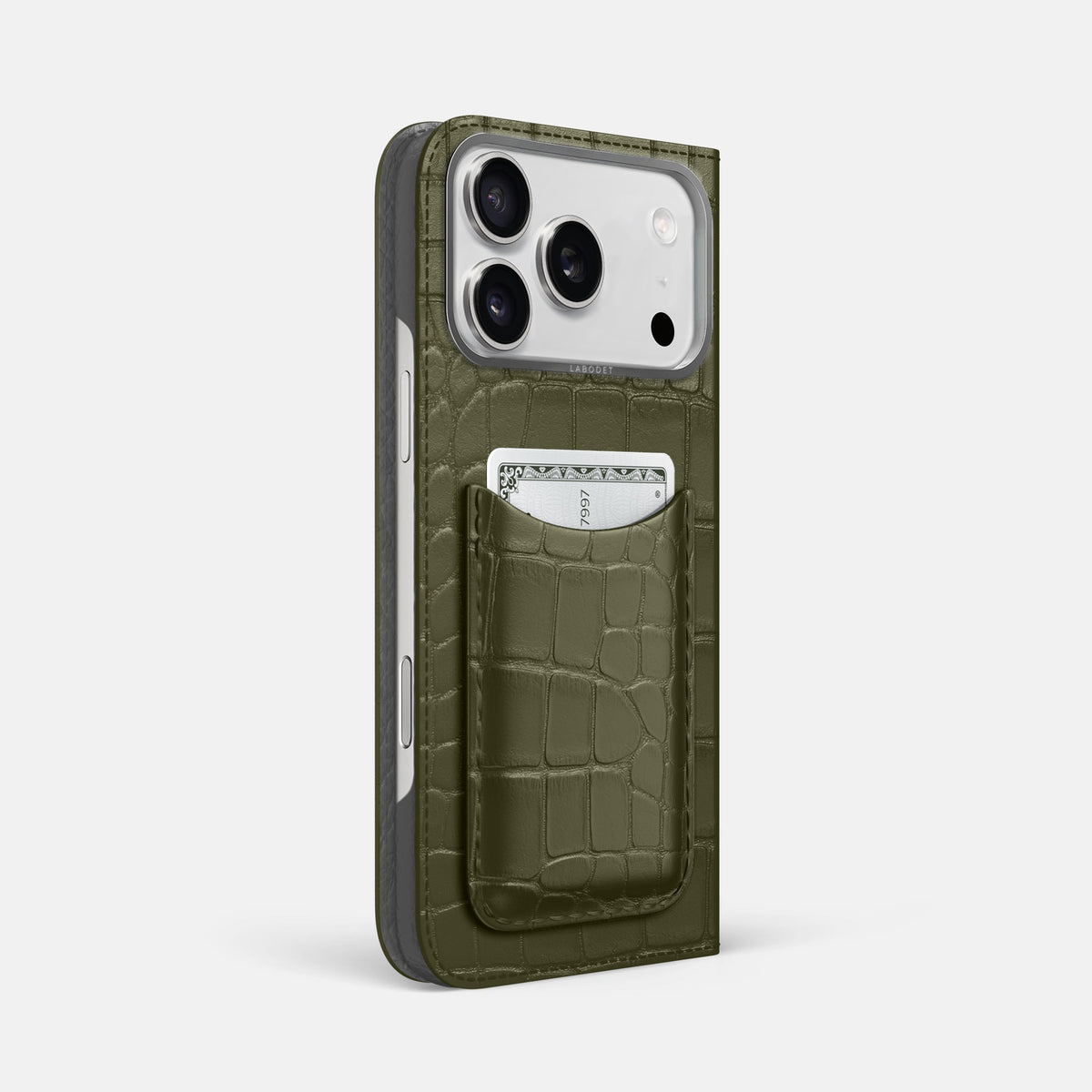 Folio Case with Card For iPhone 18 Pro Max In Alligator -1 | Kaki-Green-Steel