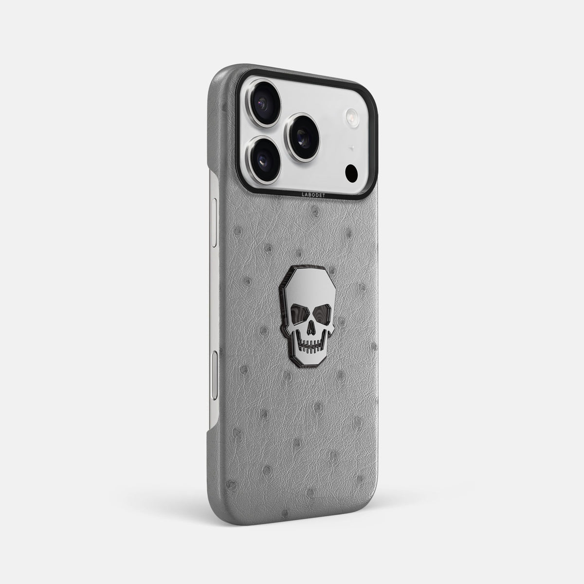 Classic Case With Titanium Skull For iPhone 18 Pro Max In Ostrich -2 | Silver-Black