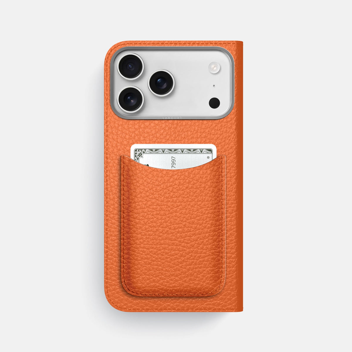 Folio Case with Card For iPhone 18 Pro Max In Calf -3 | Orange-Steel