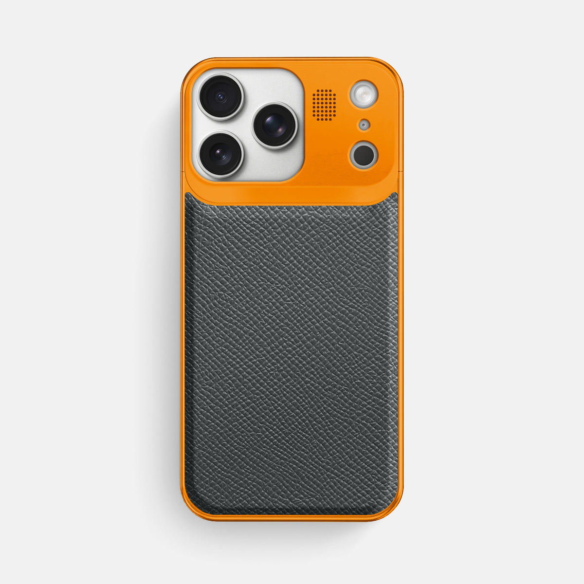 Metal Case For iPhone 17 Pro Max In Epsom-Style Calf -1 | Grey-Orange