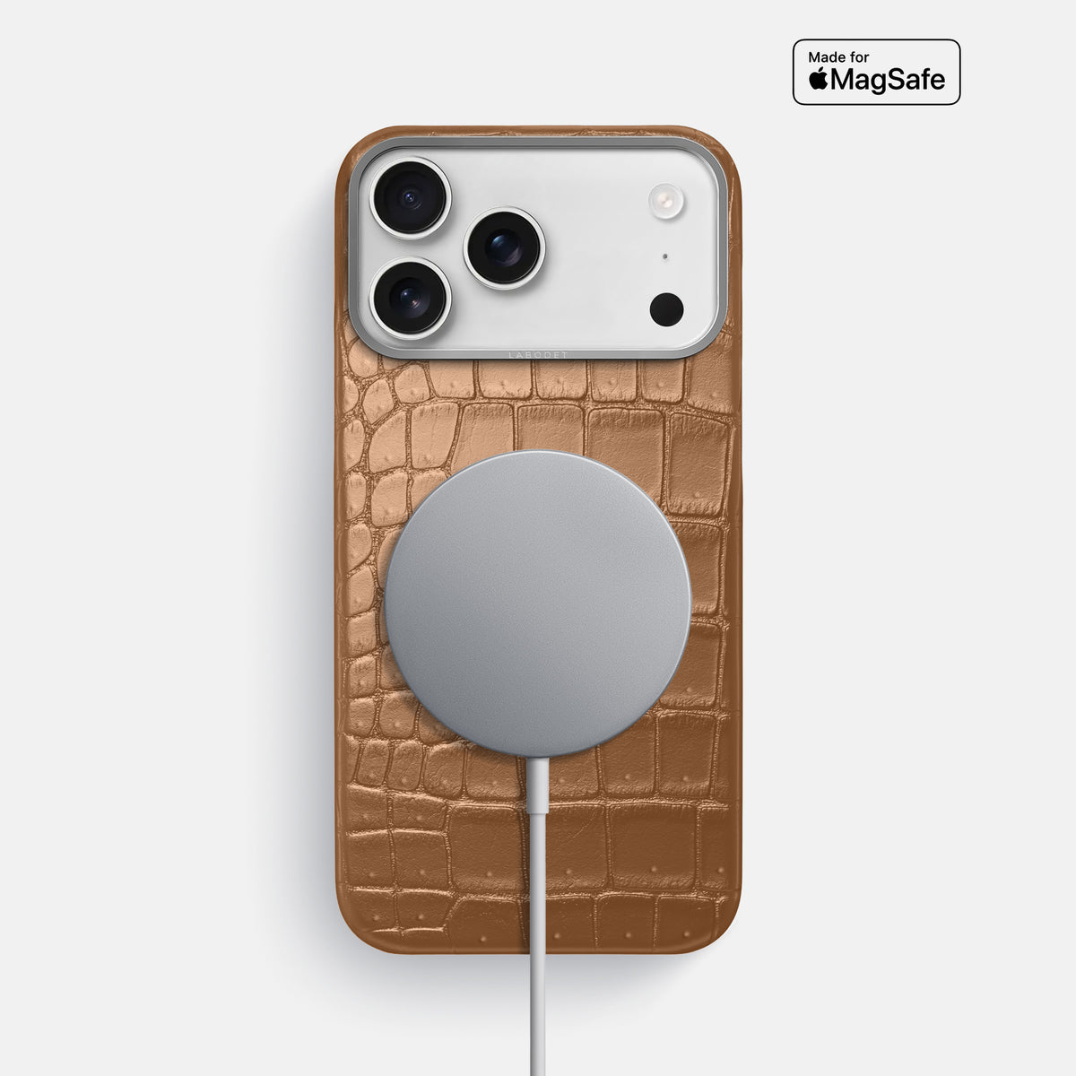 Classic Case For iPhone 17 Pro Max In Porosus Crocodile -5 | Milk-Chocolate-Steel