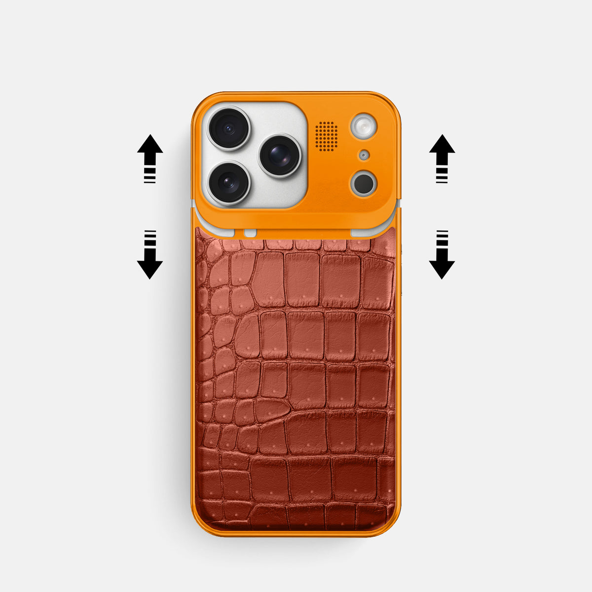 Metal Case For iPhone 17 Pro In Porosus Crocodile -2 | Nuts-Orange