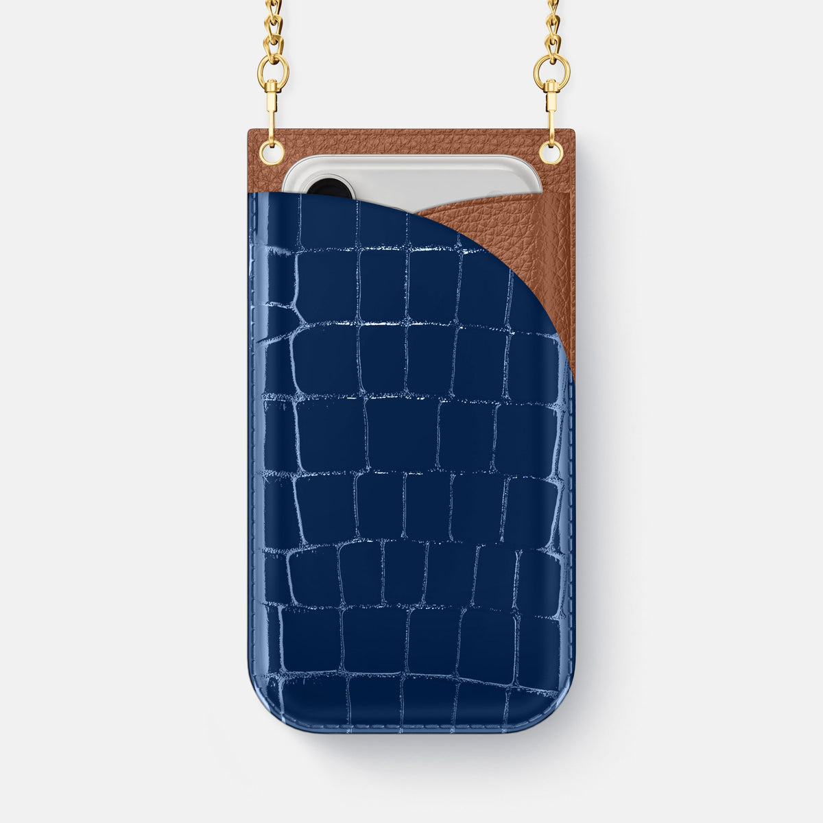 Crossbody Bag For iPhone 18 Pro Max In Shiny Alligator -1 | Mediterranean-Gold