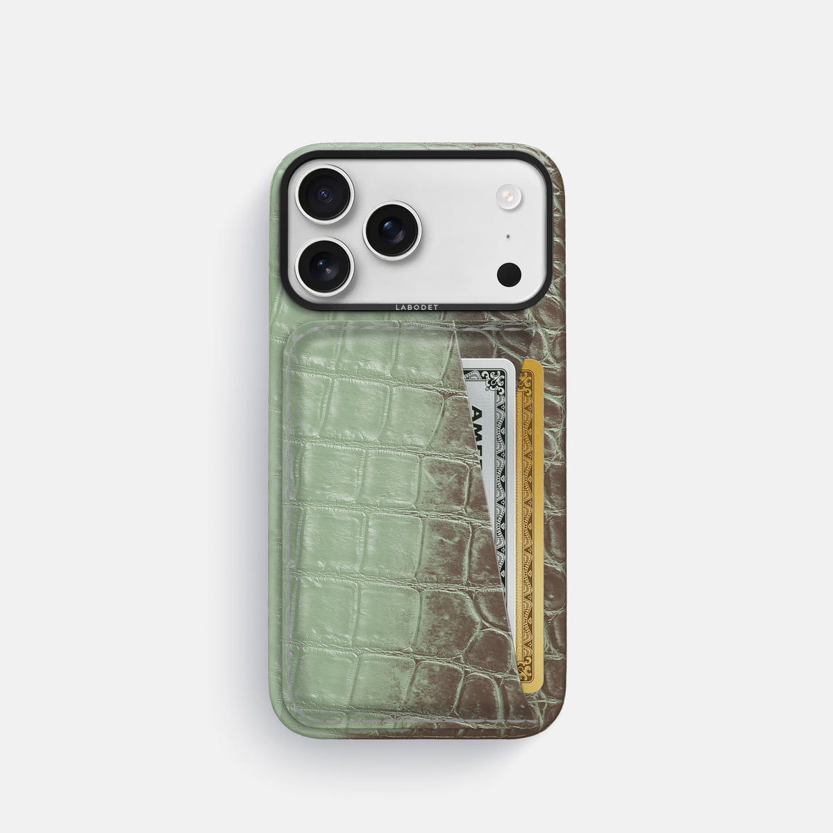 Double Card Case For iPhone 17 Pro In Himalayan Crocodile -1 | Pistachio-Black