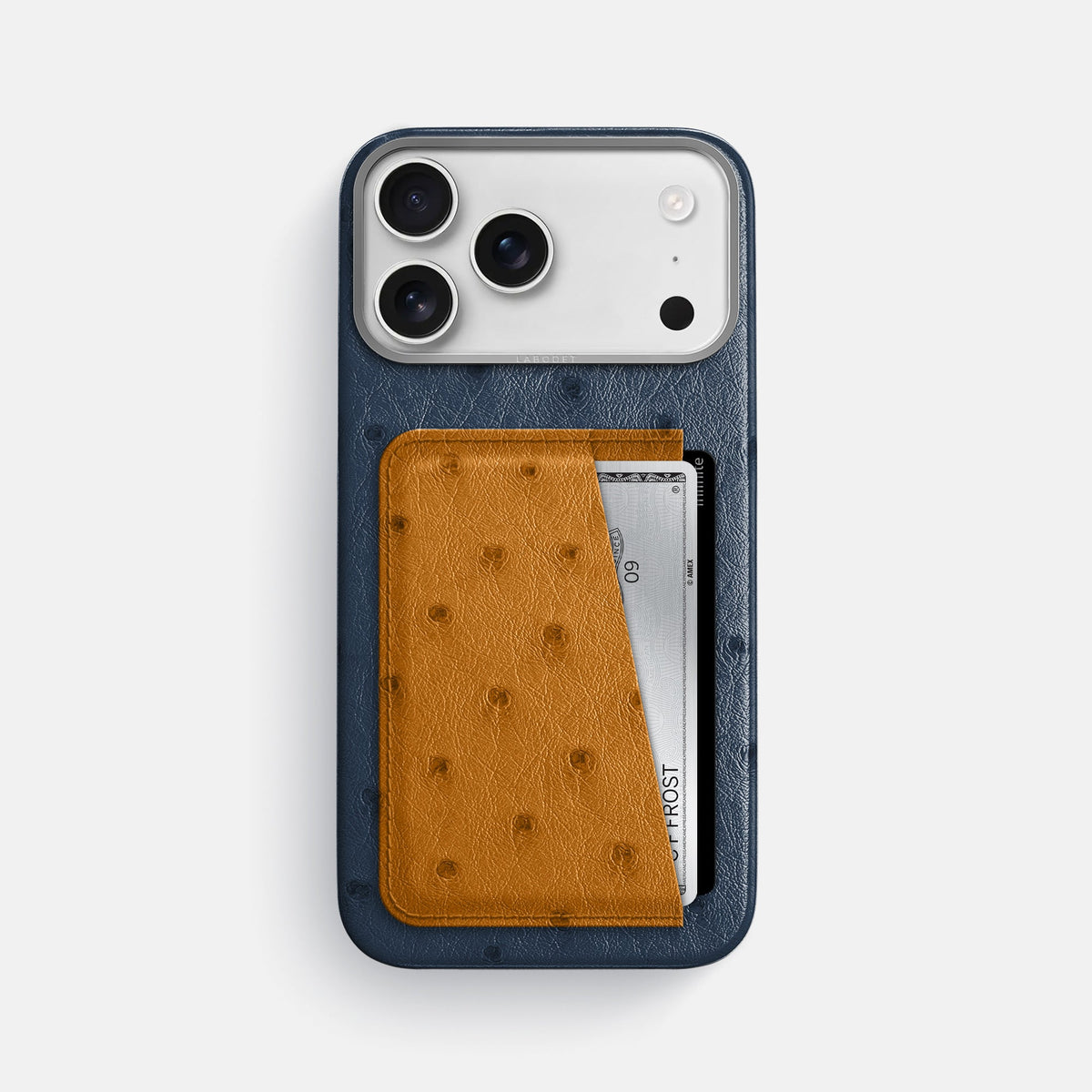 Double Card Case Coloré For iPhone 18 Pro Max In Ostrich -1 | Navy-Blue-Steel