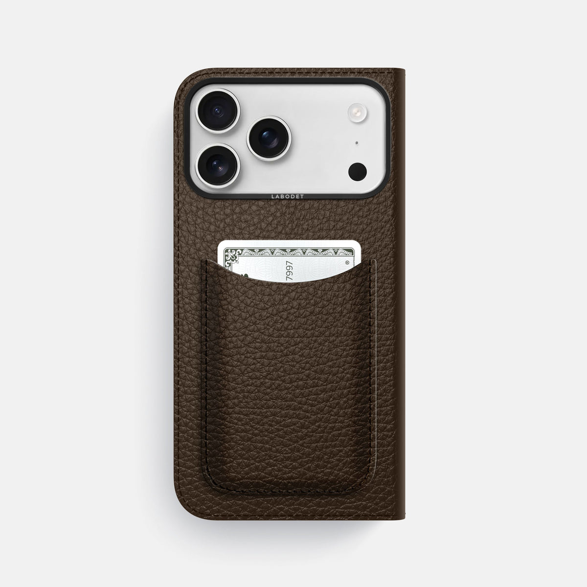Folio Case with Card For iPhone 18 Pro Max In Calf -3 | Dark-Brown-Black