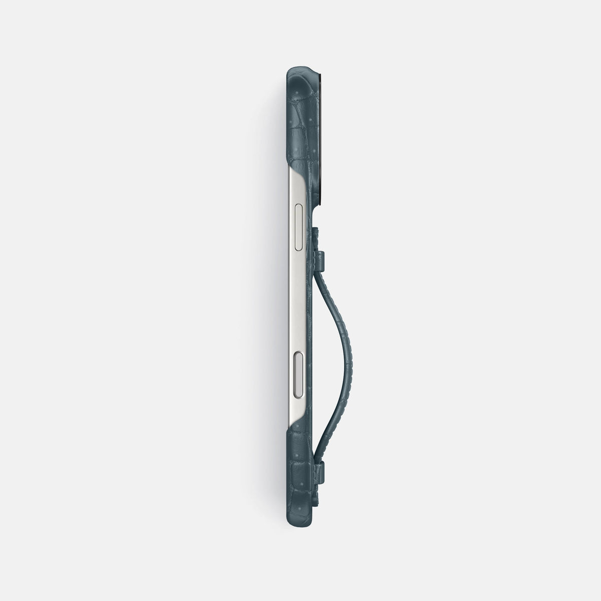 Center Handle For iPhone 18 Pro Max In Porosus Crocodile -2 | Denim-Black