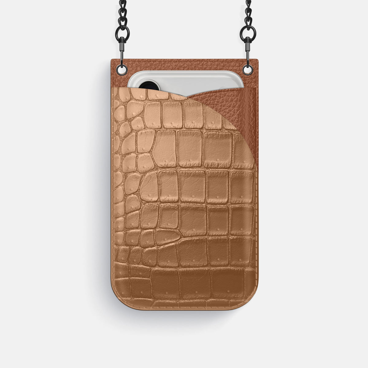 Crossbody Bag For iPhone 18 Pro In Porosus Crocodile -1 | Milk-Chocolate-Black