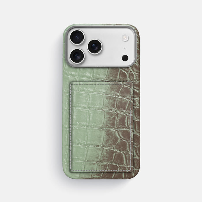 Bi-Fold Case For iPhone 17 Pro Max In Himalayan Crocodile -1 | Pistachio-Steel