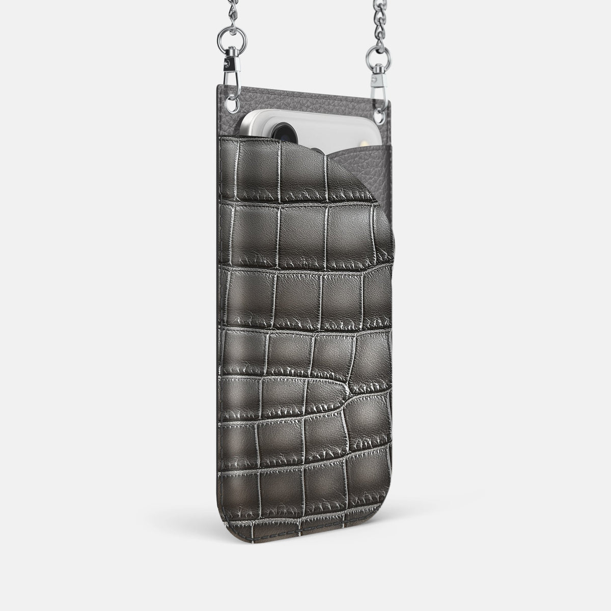 Crossbody Bag For iPhone 18 Pro In Patina Alligator -2 | Grey-Steel
