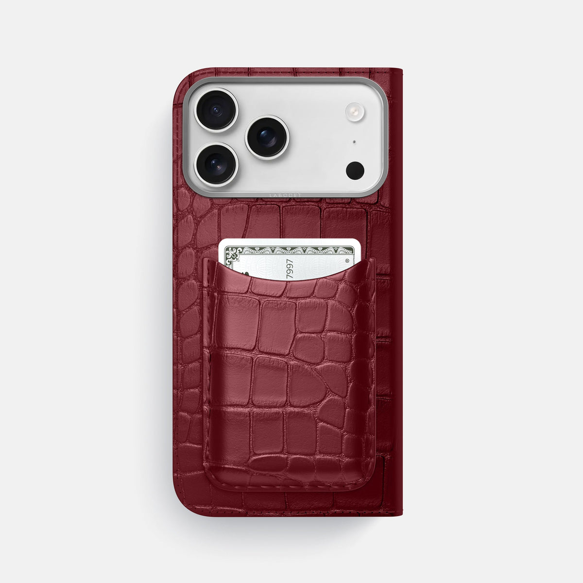 Folio Case with Card For iPhone 18 Pro Max In Alligator -3 | Burgundy-Steel