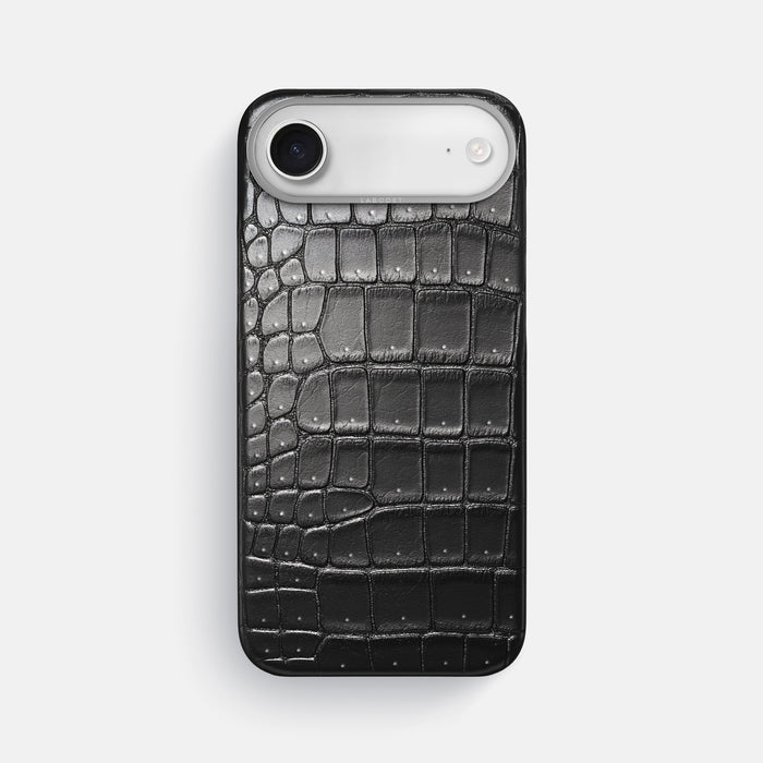 Classic Case For iPhone 17 Air In Porosus Crocodile -1 | Shiny-Black-Steel