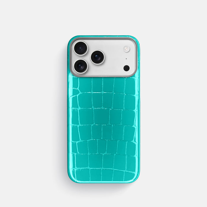 Classic Case For iPhone 17 Pro In Shiny Alligator -1 | Mint-Steel
