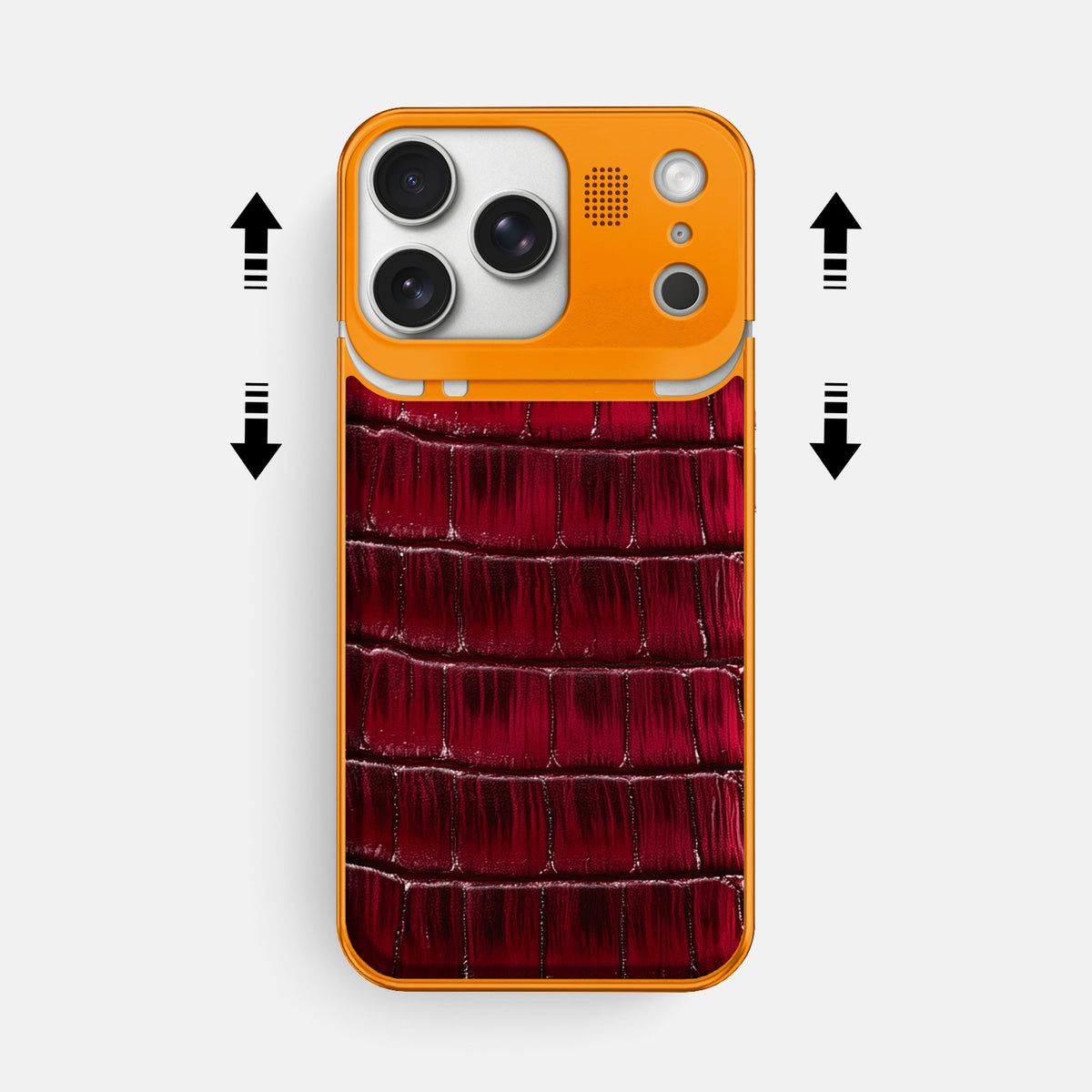 Metal Case For iPhone 17 Pro Max In Patina Alligator -2 | Havana-Burgundy-Orange