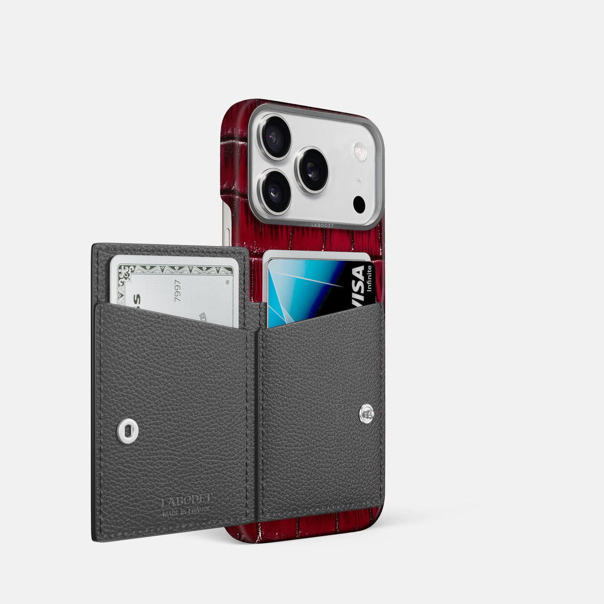 Bi-Fold Case For iPhone 17 Pro In Patina Alligator -2 | Havana-Burgundy-Steel