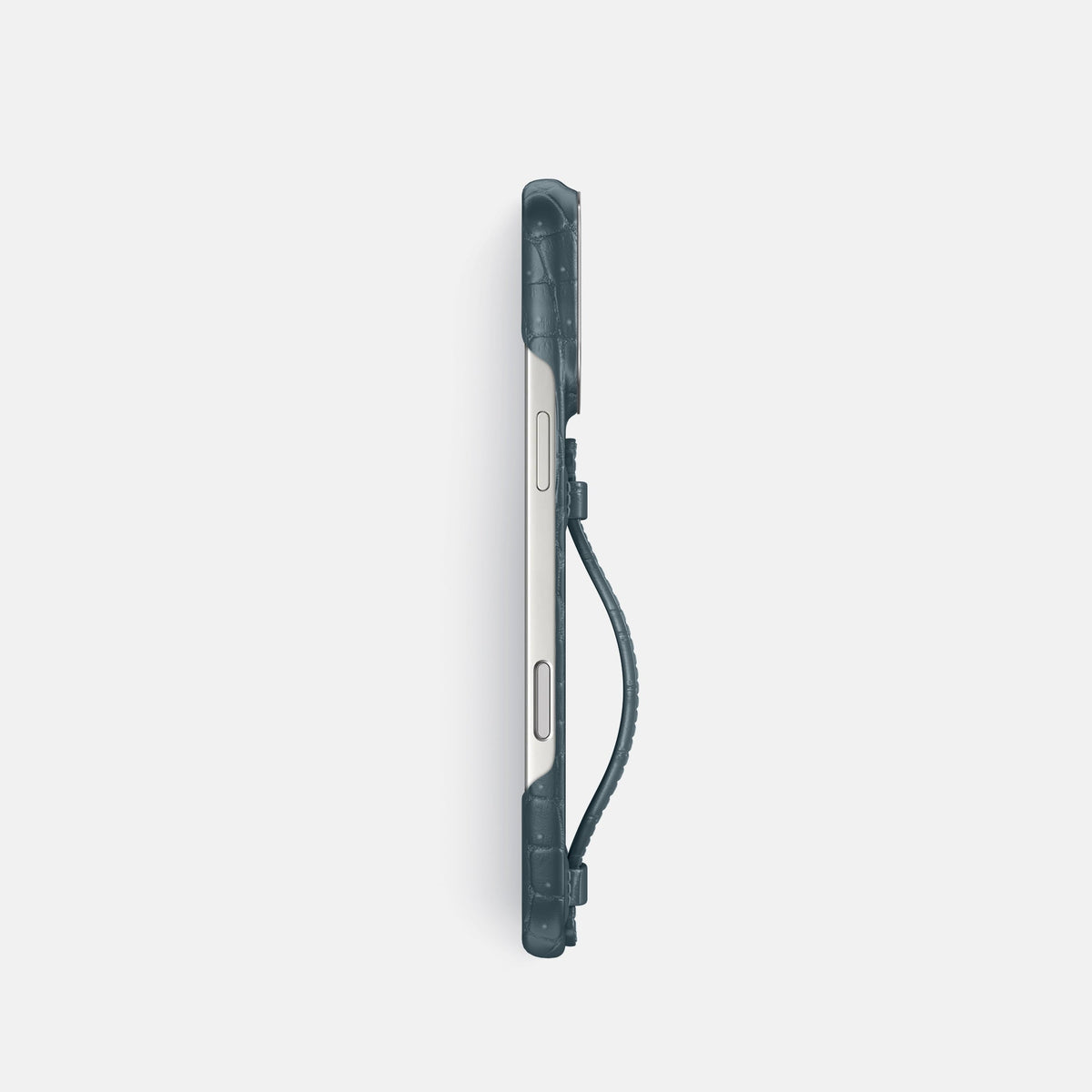 Center Handle For iPhone 18 Pro In Porosus Crocodile -2 | Denim-Steel