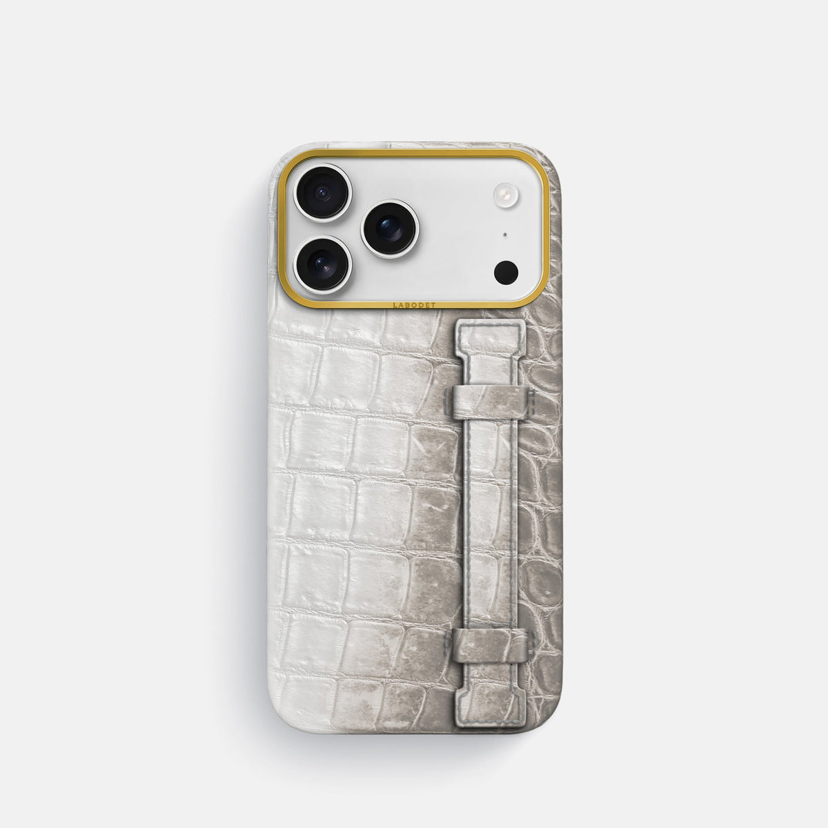 Handle Case For iPhone 18 Pro In Himalayan Crocodile -1 | Grey-Gold