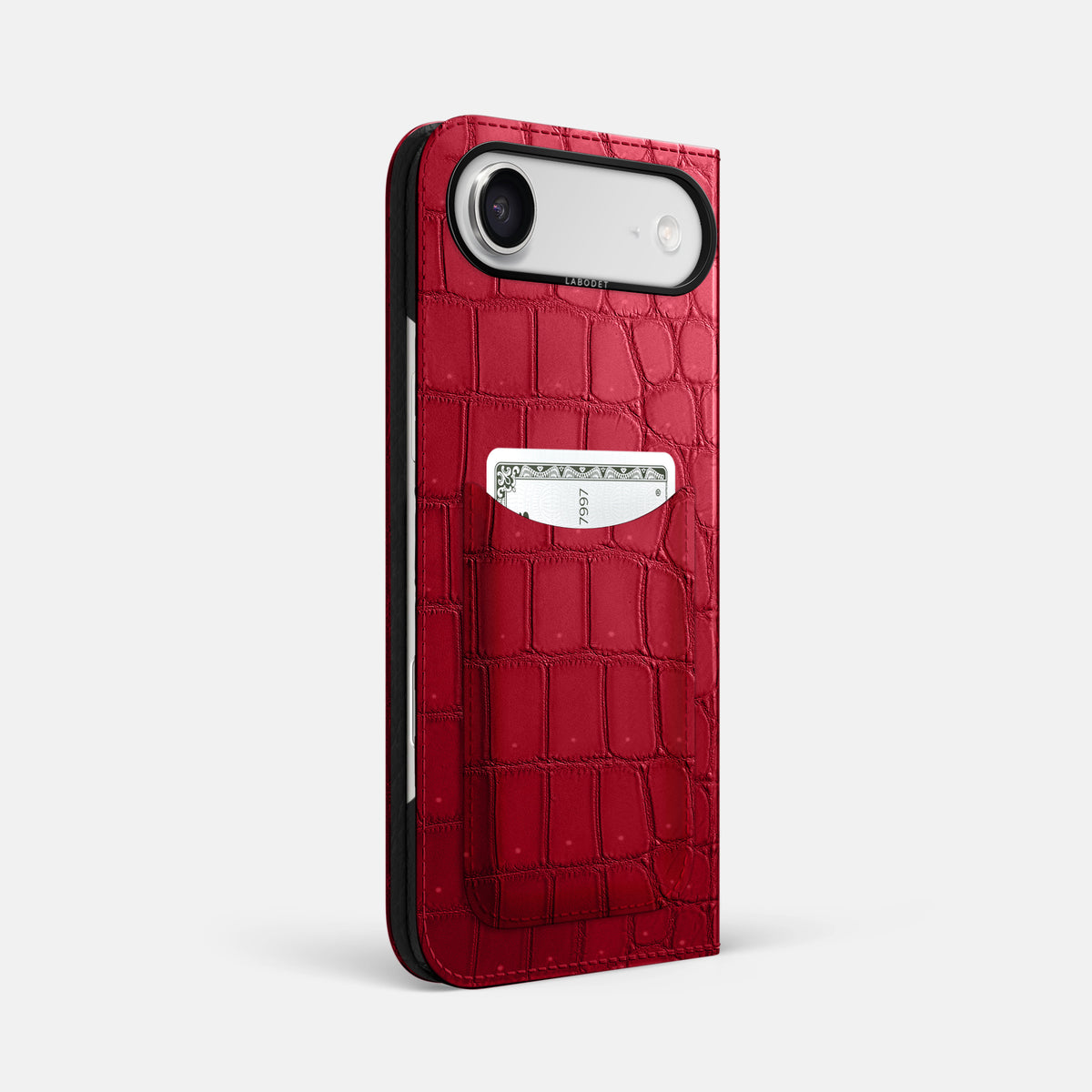 Folio Case with Card For iPhone 17 Air In Porosus Crocodile -1 | Burgundy-Black