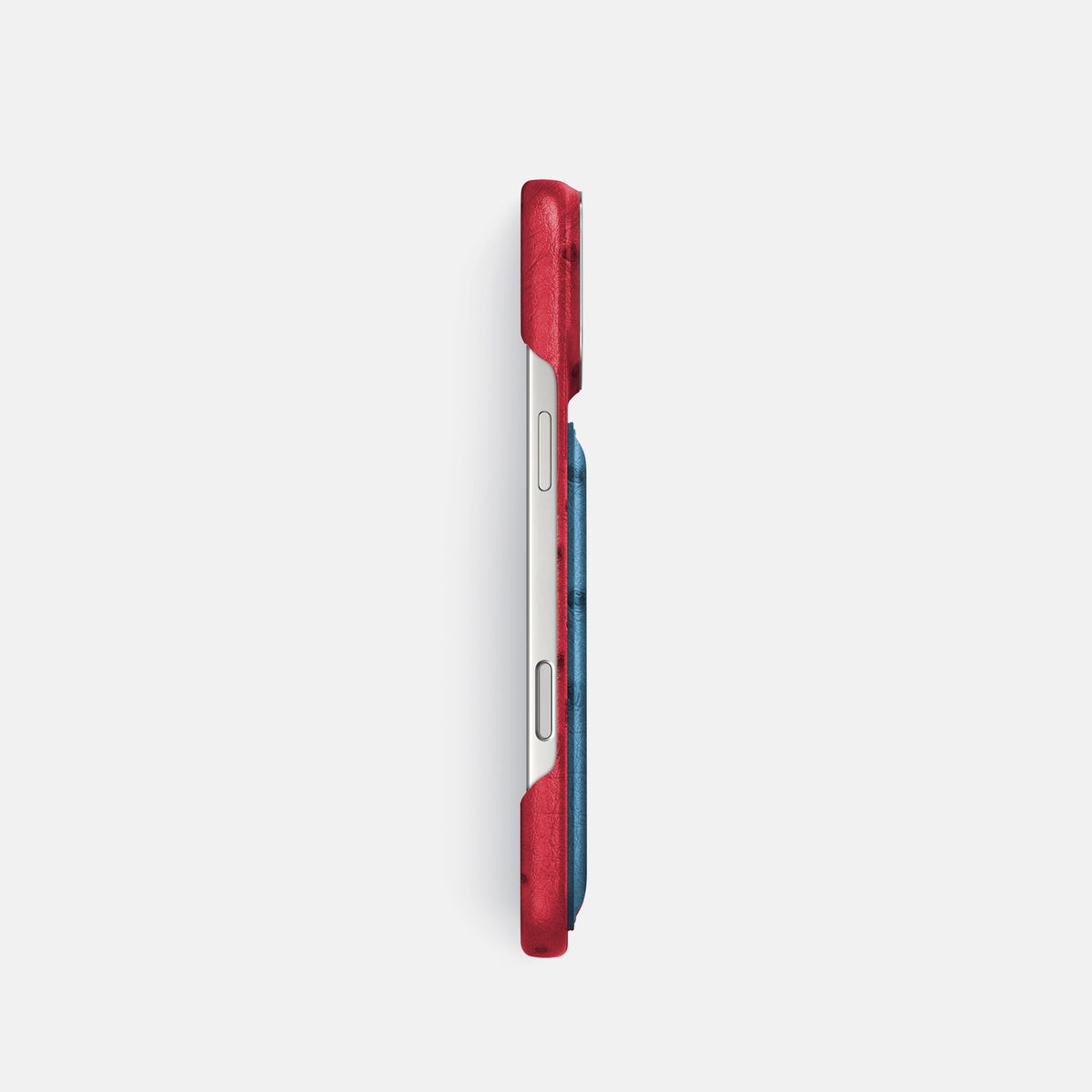 Double Card Case Coloré For iPhone 17 Pro In Ostrich -3 | Red-Steel