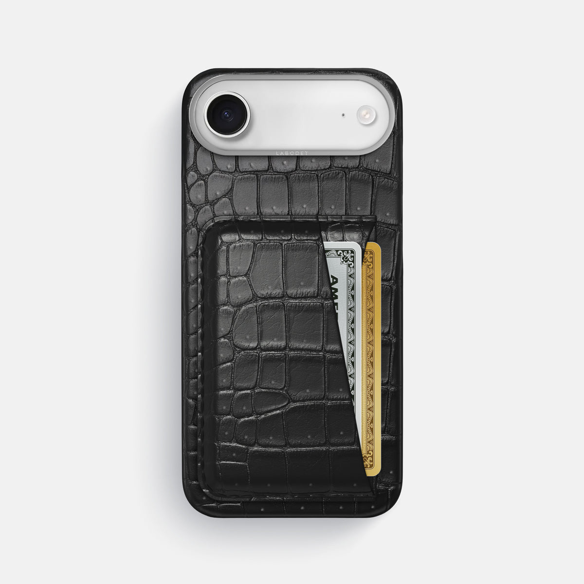 Double Card Case For iPhone 17 Air In Porosus Crocodile -1 | Black-Steel
