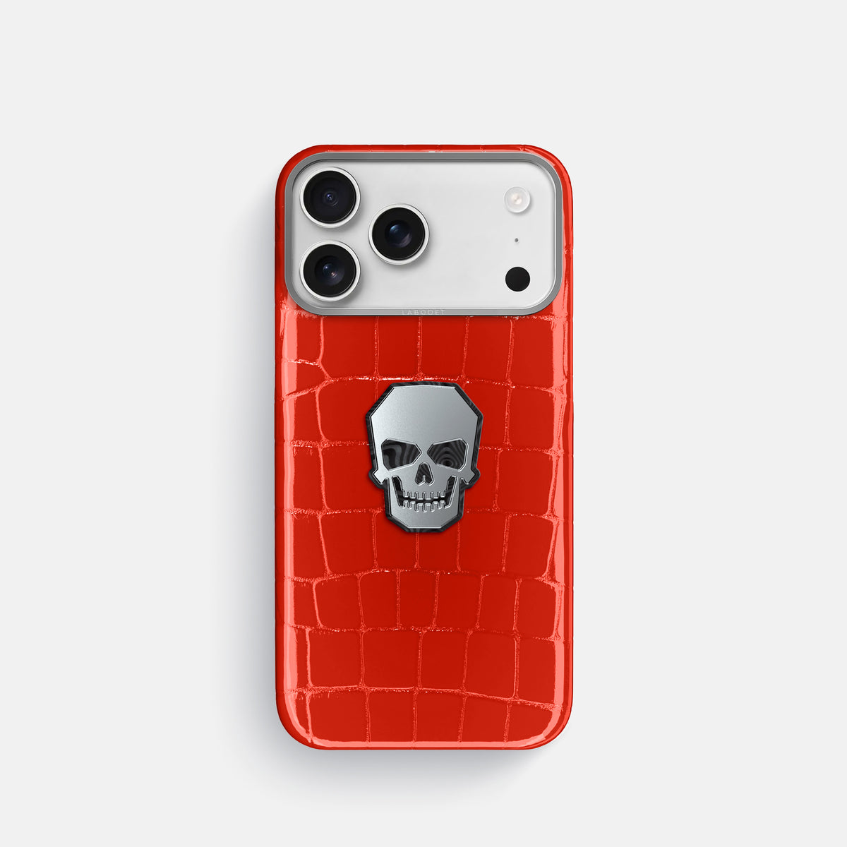 Classic Case With Titanium Skull For iPhone 17 Pro In Shiny Alligator -1 | Coral-Orange-Steel