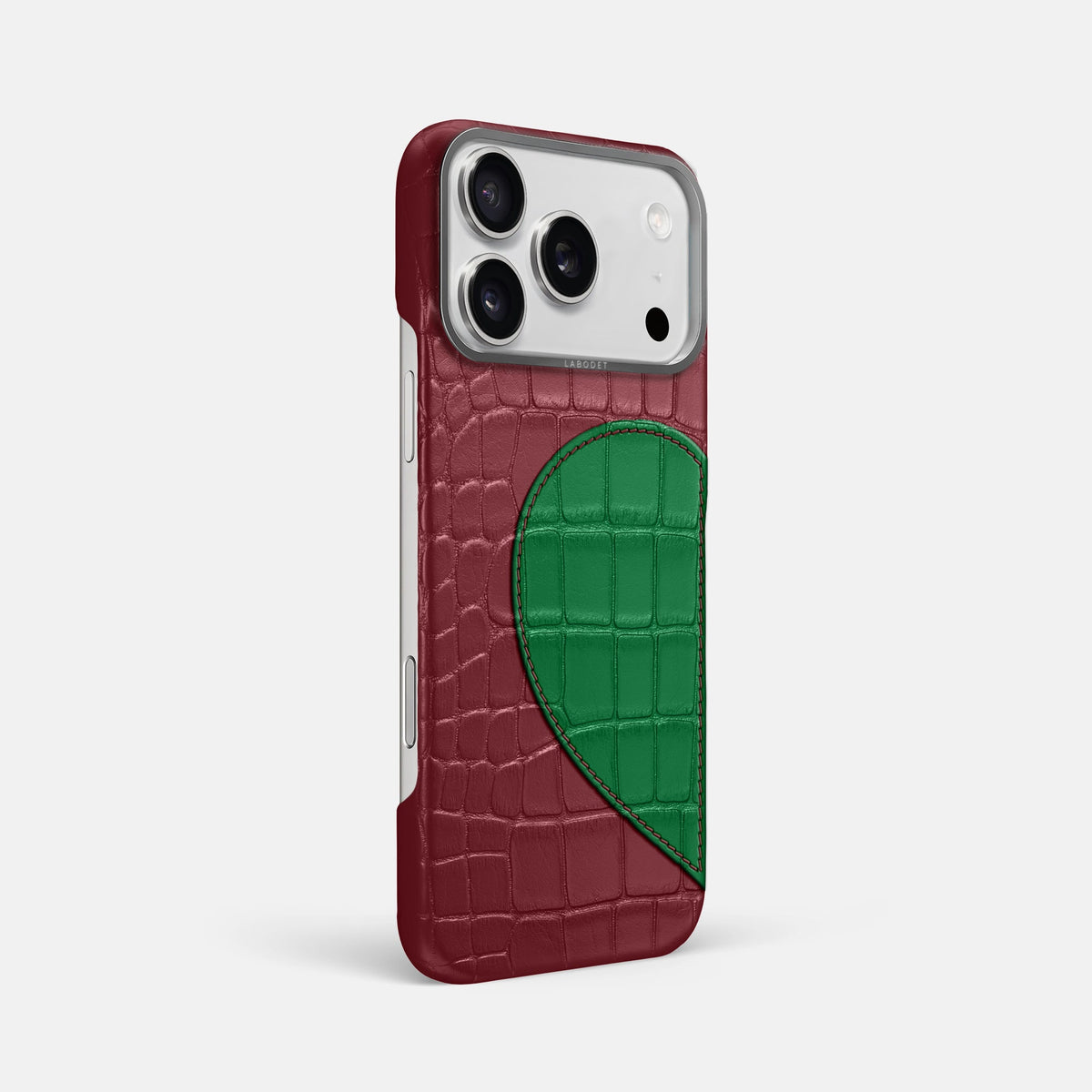 Classic Case With Half Heart - Left For iPhone 18 Pro Max In Alligator -2 | Burgundy-Steel