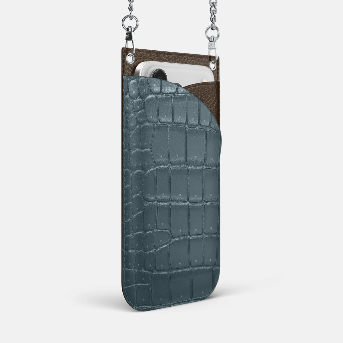 Crossbody Bag For iPhone 18 Pro Max In Porosus Crocodile -2 | Denim-Steel