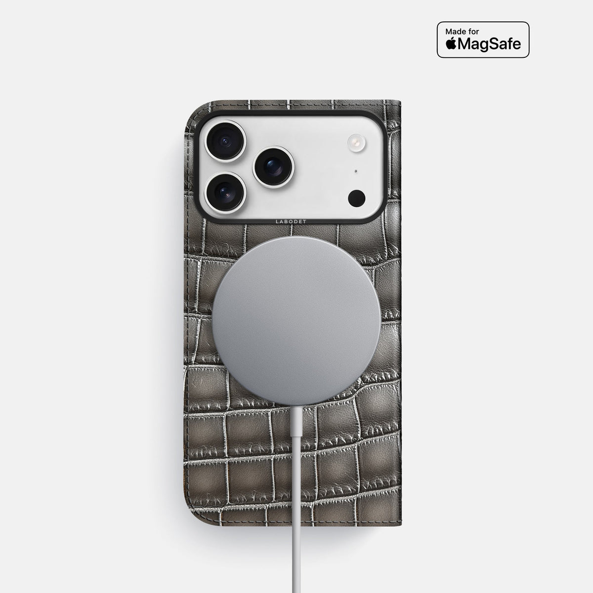 Folio Case For iPhone 18 Pro In Patina Alligator -3 | Grey-Black