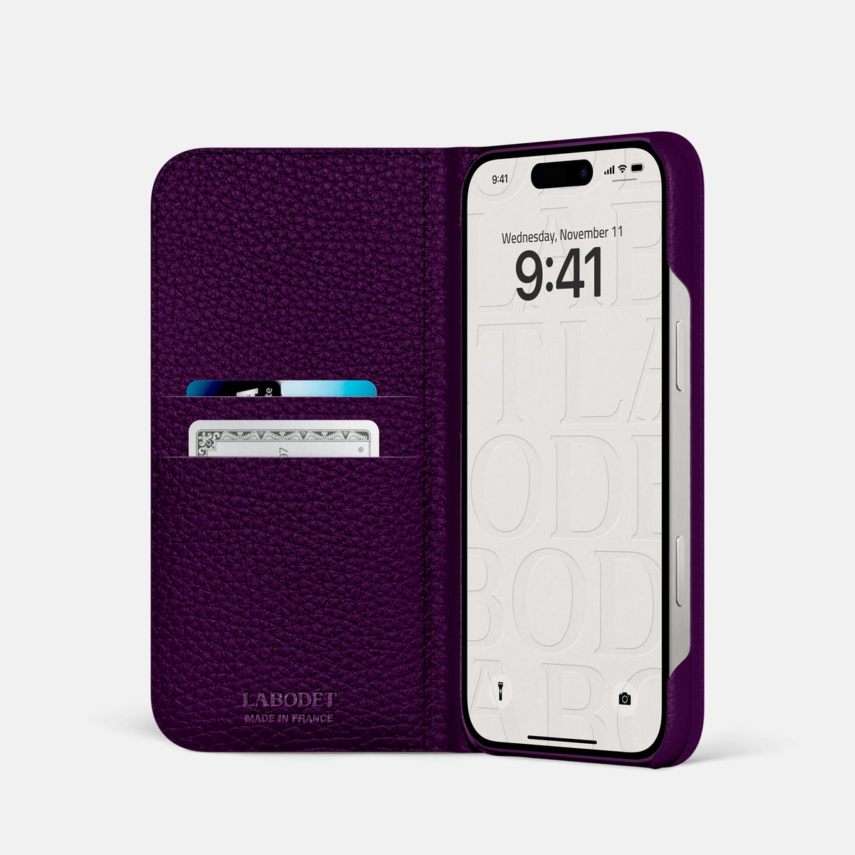 Folio Case with Card For iPhone 18 Pro In Calf -2 | Violet-Steel