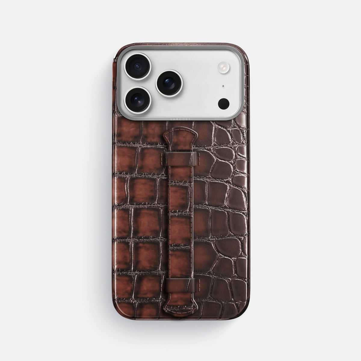 Center Handle For iPhone 18 Pro Max In Patina Alligator -1 | Havana-Brown-Steel