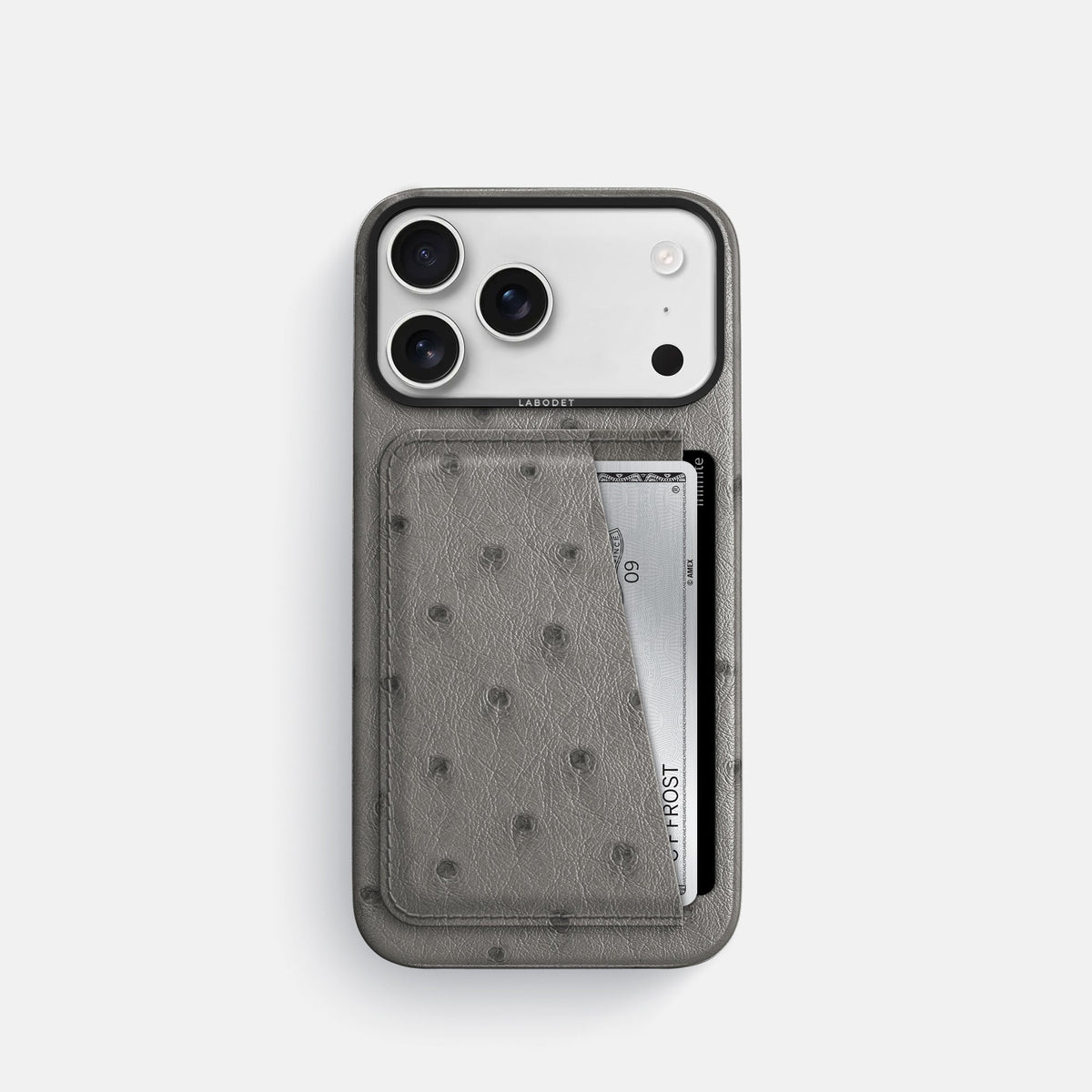 Double Card Case For iPhone 18 Pro In Ostrich -1 | Grey-Black
