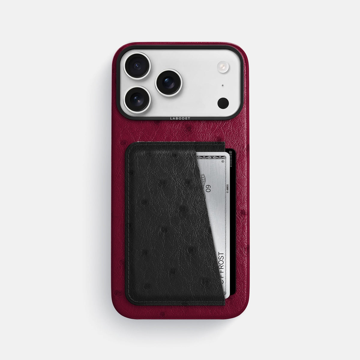 Double Card Case Coloré For iPhone 18 Pro Max In Ostrich -1 | Bordeaux-Black