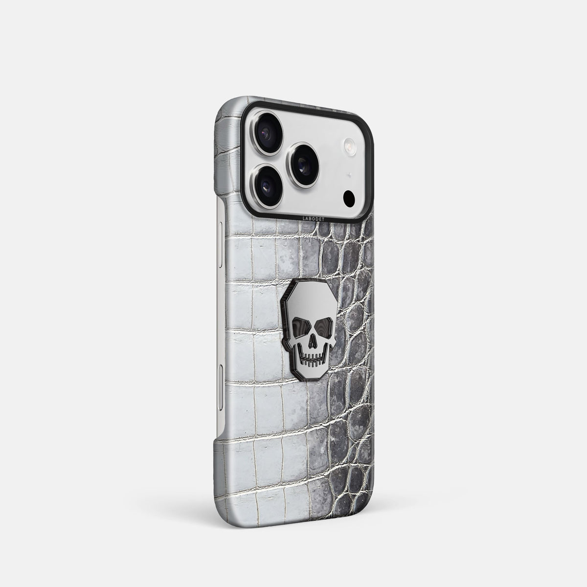 Classic Case With Titanium Skull For iPhone 18 Pro In Himalayan Crocodile -2 | Silver-Black