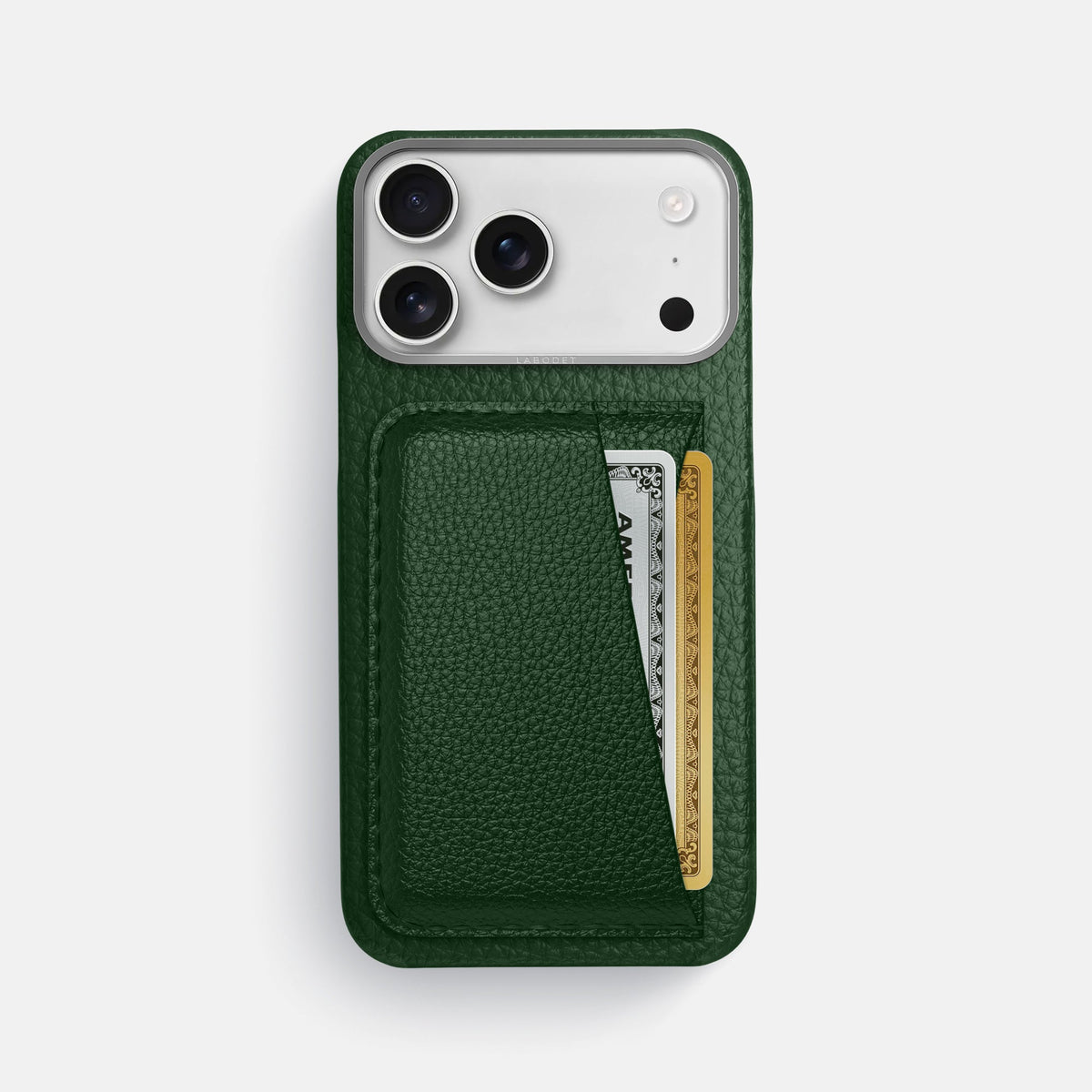 Double Card Case For iPhone 18 Pro Max In Calf -1 | Dark-Green-Steel