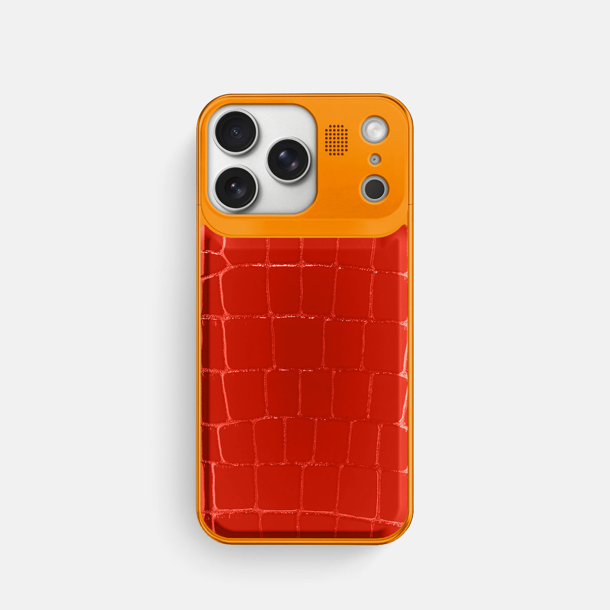Metal Case For iPhone 17 Pro In Shiny Alligator -1 | Coral-Orange-Orange