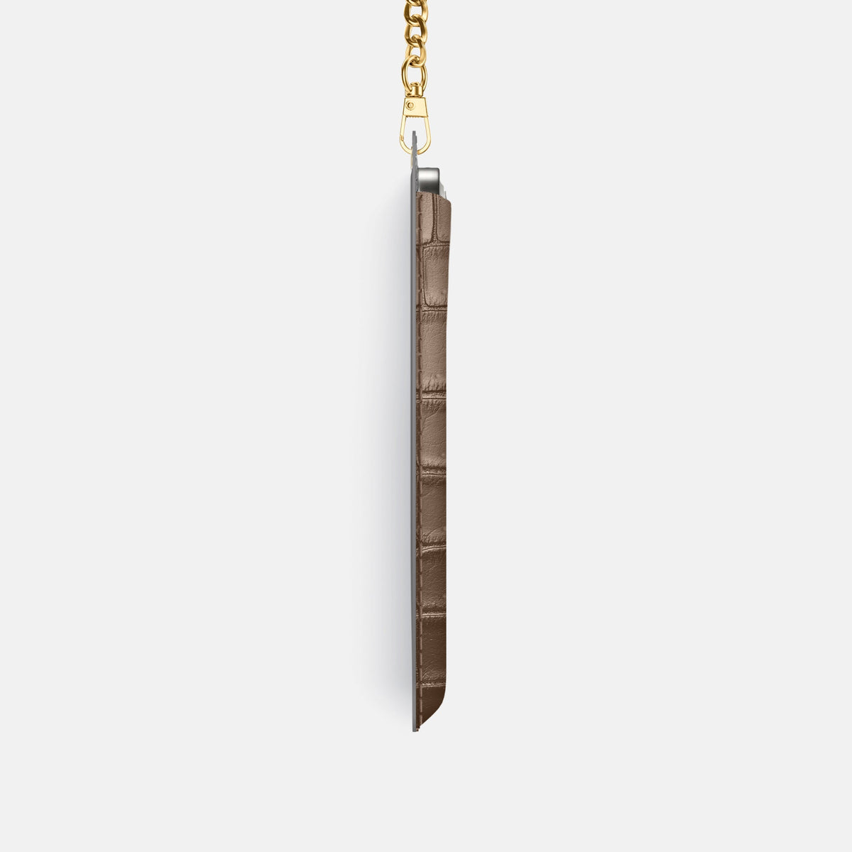 Crossbody Bag For iPhone 18 Pro In Porosus Crocodile -4 | Fur-Brown-Gold