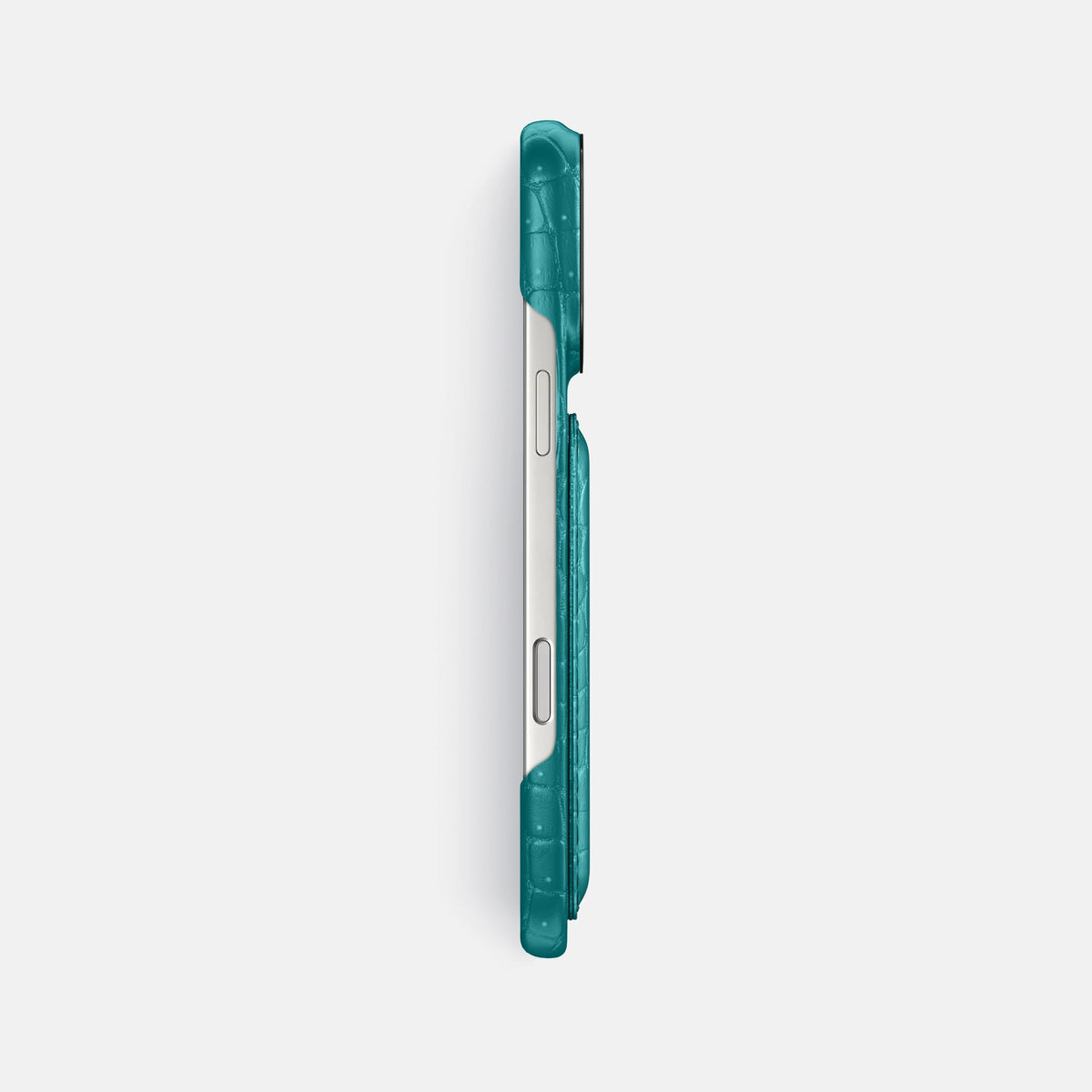 Double Card Case For iPhone 18 Pro Max In Porosus Crocodile -3 | Celadon-Black