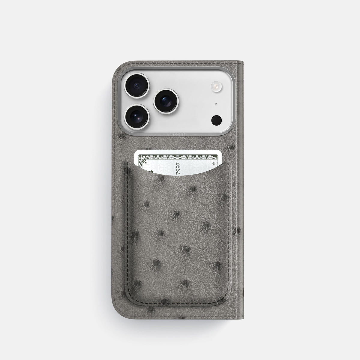 Folio Case with Card For iPhone 18 Pro In Ostrich -3 | Grey-Steel